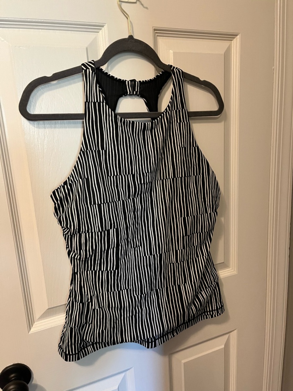 Athleta Maldives High Neck Tankini Top in black and white